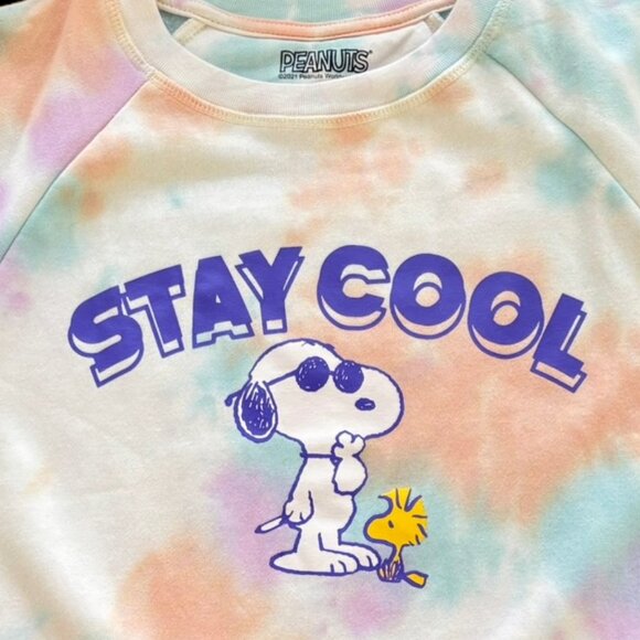 Licensed PEANUTS Snoopy 'STAY COOL" women's Tie Dye crop FLEECE Sweatshirt S,M,L - Picture 2 of 7